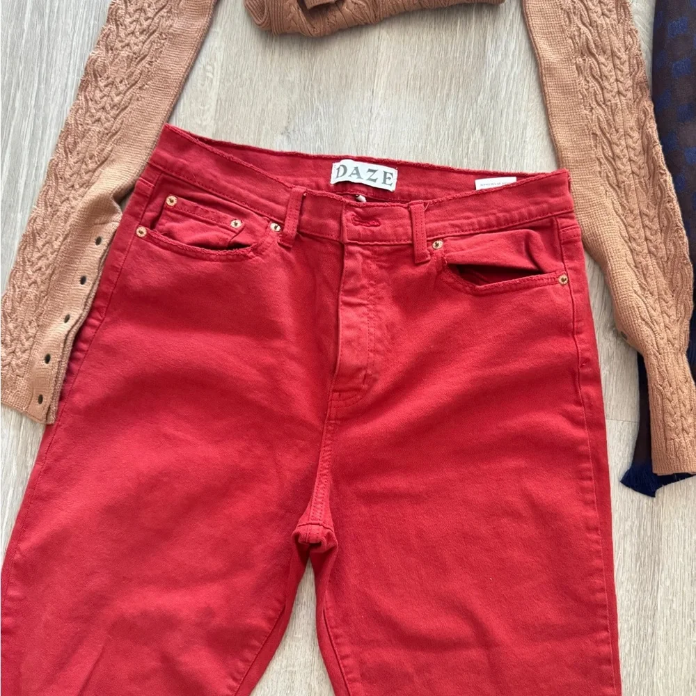 Women's DAZE Distressed Red Jeans